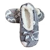 JAWSEU Damen Indoor Schuhe Plüsch Bettschuhe Weiche Stoppersocken Ballerina Kuschelsocken Stricken Winterhausschuhe Slipper Socken Rutschfeste Slipper Fuß Warme Plüschhausschuhe Weihnacht Geschenk