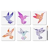 MAYJOYDIY 6 Stück Kolibri Muster Schablone Muster Wiederverwendbar Mandala Blumenschablonen Zum Malen 15×15cm Fliegenden Vögeln Zeichenvorlagen Mit Pinsel Für Holz Wand Zuhause Geschenkdekoration