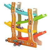 Holzrennbahn-Auto-Rampenrennfahrer, Auto-Rampen-Spielzeug für 2-Jährige, Auto-Rampen-Fahrzeug-Spielsets, Rennbahn-Auto, gleitendes Auto-Spielzeug, Kleinkindspielzeug zur Entwicklung kognitiver