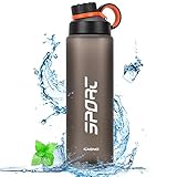 Yuirshion Trinkflasche Sport 1L Auslaufsicher Sportflasche,Fahrrad Wasserflasche, Flasche BPA-Fre Mit Sieb Für Camping Kohlensäure,Camping Geeignetn,Outdoor,Bergsteigen,Yoga,Angeln, Gym (Schwarz)