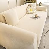 VanderHOME High Stretch Sofabezug Moderne einfach luxuriös Couch überzug Polyester Jacquard Elastische Sofahusse für Wohnzimmer Protector für Hunde Haustiere (4 Sitzer, Leinenweiß)