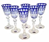 Marika Exklusive Kristall-Likörgläser 60 ml – Handgefertigte & gravierte Gläser für Liköre & Sherry – Set mit 6 edlen Gläsern – Hochwertiges Kristallglas mit einzigartigem Design - Kobalt