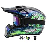 Motocross Fullface MTB Helm Kinder, Mit Handschuhe Maske Brille, Downhill Motorradhelm Kinder, Helm Set Herren ATV Motorradhelm MX Enduro, MTB Helm, Motorradhelm Motorrad Downhill Helm (Color : B, S