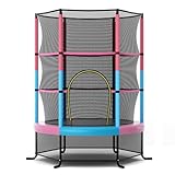 COSTWAY Ø165cm Gartentrampolin mit Sicherheitsnetz, Trampolin bis 135KG belastbar, Indoor-/Outdoortrampolin für Kinder ab 3 Jahre (Macaron, Ø165x191cm)