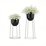 Ribelli Metall Blumentopf Ständer 2er Set φ25/28,5 cm, Blumenhocker mit Übertopf, Blumentreppe Pflanzenständer Blumenständer für Draußen & Innen, Pflanzenregal für Haus & Garten Dekoration (Schwarz)