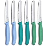 Victorinox Swiss Classic, Frühstücksmesser, Brötchenmesser Set, 6teilig, Scharfe Klinge, Wellenschliff, 11cm, Rostfreier Stahl, Farbig