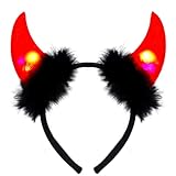 Sunwuun Karneval Halloween Deko Teufelshörner mit LED,Teufel Hörner Leuchtend Haarschmuck Haarreifen Männer Damen Kinder,Karneval Halloween Cosplay Party Teufel Kostüm Zubehör