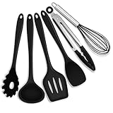 Joyfair Küchenutensilien Set, 6 Stück Silikon Küchenhelfer Kochbesteck Set, Schwarz Antihaft Pfannenwender Küchenset zum Kochen & Backen, Hitzebeständiger & Lebensmittelqualität, Spülmaschinenfest