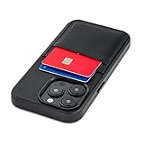 Dockem Echtleder Kartenetui für iPhone 14 Pro mit Kartenfachen und Integrierter Metallplatte zur Magnetischen Befestigung, Aufgenähtes Portemonnaie mit 2 Kreditkartenfächern (Schwarz, M2GL)