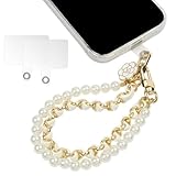 OFFCUP Handy-Armband, Handy Perlen Schlüsselband mit 2 Handy Patch, Handykette Perlen Leder Doppelkette Handyanhänger, Handy-Charm, Handy Lanyard, Handykette Handyband Handschlaufe