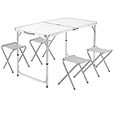 Casaria® Klapptisch Wetterfest Höhenverstellbar Campingtisch mit Stühlen Gartentisch Falttisch 120x60cm Klappbar leicht transportabel 4 Personen Weiß