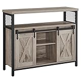 VASAGLE Sideboard, Küchenschrank, Aufbewahrungsschrank, mit 2 Schiebetüren, 33 x 100 x 80 cm, verstellbare Ablagen, Landhausstil, für Wohnzimmer, Greige-schwarz LSC092B02