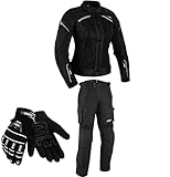 BOSmoto DAMEN MOTORRADKOMBI JACKE + HOSE + HANDSCHUHEN - BIKE MOTORRAD ROCKER TOURING in verschiedenen farben (S, Schwarz)