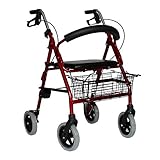 Leichtgewichtrollator LR 56 I Rollator mit Sitzfläche inklusive Einkaufskorb & Gehstockhalter mit neuester Falttechnick & Höhenverstellung (56 cm Rot)