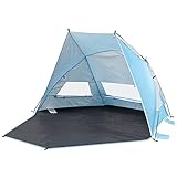 Strandzelt, Campingzelt mit UV Schutz 50+ Sonnenschutz Windschutz Strandmuschel Familie Zelt für Strand, Garten, Grillparty - Blau