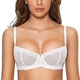 DOBREVA Balconette BH Damen mit Bügel Push Up Dirndl Spitze BHS Sexy Grosse Grössen Ungefüttert Weiss 85C