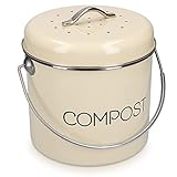 Navaris Komposteimer Küche - 3l Biomülleimer Küche klein - Komposteimer für Biomüll - Behälter mit Schwenkgriff und 3X Kohlefilter - Bio Mülleimer - Creme