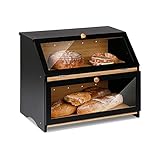 Leader Accessories Bambus Brotkasten 2 Etagen Brotbehälter lebensmittelecht Brotaufbewahrung pflegeleicht 39x25x32cm Schwarz