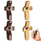 BCYSNR 4 Stück Holzkreuze, Handgehaltenes Schutzkreuz Aus Holz, Handschmeichler kreuz, Mein Herz Ermutigt Geschenke, Daumenkreuz zum Gebet,Handgeschnitztes Liebeskreuz für Andachtsgebete,50 x 25 mm