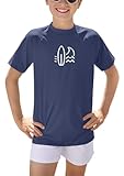 BesserBay Kinder UPF 50+ Rundhals Badeshirt Schwimmshirt Bademode Blau Shirt mit UV-Shutz Rashguard 140