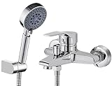 Badewannenarmatur mit Handbrause mit 5 Funktionen, BONADE Chrom Wannenarmatur Badewanne Wasserhahn inkl. Wandhalterung und 150 cm Brauseschlauch für Badezimmer Dusche