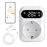 ezAIoT WLAN Steckdosen-Thermostat mit Zeitschaltuhr für Heizung und Kühlung - Digitaler Temperaturregler mit 3m Fühler für Gewächshäuser und Aquarien, 230V, LED Bildschirm