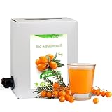 GutFood - 3 Liter Bio Sanddornsaft - Bio Sanddorn Saft in praktischer Bag in Box Packung (1 x 3 l Saftbox) - Muttersaft aus Erstpressung in absoluter Spitzenqualität aus ökologischem Landbau