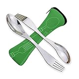 Göffel Edelstahl Gabel und Löffel Campingbesteck Leichtes Besteck Dual-Use 2 Stück (Grün)