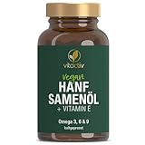 HANFSAMEN ÖL + Vitamin E - Idealverhältnis (3:1) an Omega 6 und Omega 3, plus Omega 9 - Für Herz, Gefäße und Zellschutz (60 Kapseln)