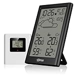 Optus Funkwetterstation mit Außensensor, DCF-Uhr, Frostwarnung, Anzeige von Temperatur und Luftfeuchtigkeit innen und außen, schwarz