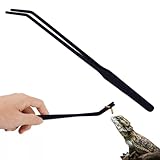 ZORVYN 1 Stück Aquarium Pinzette Set, Lange Reptilien Futterpinzette aus Edelstahl, Schützende Finger Pinzette für Reptilien und Wasserpflanzen (27cm Gebogene) (Schwarz)