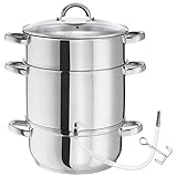 tectake Dampfentsafter 15L Edelstahl, Entsafter, Saftpresse für Obst und Gemüse, induktionsgeeignet, Ø 26cm, Saftmaschine, Juicer Machine mit Glasdeckel und Schlauch, Spülmaschinengeeignet - silber