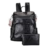 XINAJUND Eleganter PU-Leder-Rucksack für Damen, lässiger Tagesrucksack, Reiserucksack, Geldbörse, große Kapazität, Schultertasche, Schulranzen, Schwarz