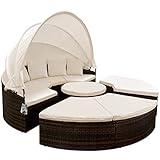 Casaria® Sonneninsel Lounge Set ø230cm Polyrattan Faltbares Sonnendach Tisch 7cm Auflagen Wetterfest Outdoor Sonnenliege Gartenliege Braun