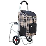 GOOPEEG Einkaufswagen Klappboxtrolley 2-Rad-Einkaufswagen Mit Sitz, Leichter Einkaufswagen Aus Aluminium, Zusammenklappbarer Treppensteigerwagen Abnehmbarer Tasche Shopping-Trolley
