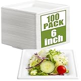 Tczecoo 100 Stück Papier Teller, 15x15 cm Pappteller Eckig, Weiß Pappteller, Papier Quadratische Teller, Quadratisch Partyteller für Party Picknick Camping (Weiß)