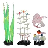 plplaaoo Leuchtende Aquarium-Dekoration, künstliche Silikon-Korallenpflanzen, 4-teiliges Set, leuchtet unter LED-Beleuchtung, geeignet für Süß- und Meerwasseraquarien (Satz Nr. 5)