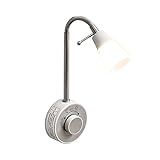 BKZO Dimmbare LED Steckdosenlampe, Leselicht, Leselampe nickel gebürstet, 2W, Steckerleuchte mit Schwanenhals flexibel warmweiß 2700K