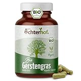 Gerstengras Kapseln Bio 180 Stück | fein gemahlenes Gerstengras im Kapsel-Format | aus kontrolliert biologischem Anbau | ohne Zusätze | vegane Kapselhülle | vom Achterhof