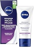 NIVEA Beruhigende Nachtpflege 24h Feuchtigkeit + Regeneration, parfumfreie Gesichtscreme für sensible Haut, zarte Nachtcreme mit Traubenkernöl