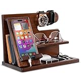 TESLYAR Handy-Dockingstation aus Holz für Männer – Schreibtischzubehör & Arbeitsplatz-Organizer – Nachttisch-Organizer – Geburtstagsgeschenk für Männer oder Väter – Idee für Jahrestag