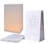 JAHEMU Lichttüten Papierlaternen Kerzentüten Kerze Taschen Weiß Candle Bags für Hochzeiten Geburtstage Weihnachten Dekorationen Sonnenförmiges Design 20 Stück