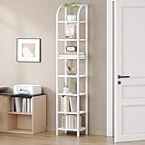 Hzuaneri Regal, Bücherregal, 7 Ebenen Standregal, DVD-Regal, Schmale Regale, Industriestil Büroregal, Metallrahmen für Wohnzimmer, Schlafzimmer, Küche, Weiß BC57013W