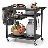 COSTWAY Grillwagen Grilltisch Outdoor, Pizzatisch mit 4 Ablagen & 4 Rollen & Haken, Grill Beistelltisch Servierwagen Garten Trolley für den Außenbereich, 85 x 50,5 x 93 cm (4 Ablagen)