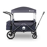 elvent® WagonPro Premium Bollerwagen/Handwagen faltbar mit Dach I 4 Sitzplätze | groß I Sitzpolster, Hecktasche, Off-Road-Reifen, Feststellbremse, 5-Punkt-Gurt I für 4 Kinder (Blau)