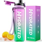 Mevoly Trinkflasche, 1L Wasserflasche Auslaufsicher BPA-Frei aus Tritan, 1 Liter Trinkflasche Sport mit Zeitmarkierung und Abnehmbare Schnürung, Flasche für Fitnessstudio, Oudoor, Gym, Schule