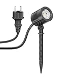 ledscom.de Kleiner LED Gartenstrahler mit Erdspieß TARL für außen, IP65, Stecker, schwarz, 4,3 W, 340lm, warmweiß