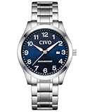 CIVO Uhren Herren Edelstahl Silber: Armbanduhr Herren Analog Wasserdicht - Herrenuhr mit Datum Leuchtend Klassische Business Quarzuhr Blau Zifferblatt Geschenke für Männer