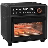 HOMCOM Minibackofen mit Umluft 13L Mini Ofen mit Backblech, Grillrost und Krümelblech, 40 °C-220 °C Heißluftfritteuse mit 12 Programmen, Frittierkorb, 12h Timer, 1200W, Edelstahl