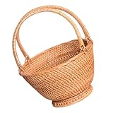 PENIKOKO Großer Rattan Korb mit Henkel Handgeflochtener Aufbewahrungskorb für Lebensmittel Obst und Snacks Vielseitiger Picknickkorb mit Großem Öffnungsdesign Robust und Natürlich für